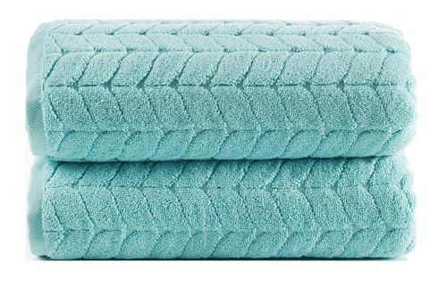 BAGNO MILANO Turkish Cotton Bath Towels, Hand Towels - Soft Plush Jacquard Collection - Highly Absorbent Towel Set (Aqua Green, 2 pcs Bath Towel Set) - color: Aqua Green, size: 2 pcs Bath Towel Set