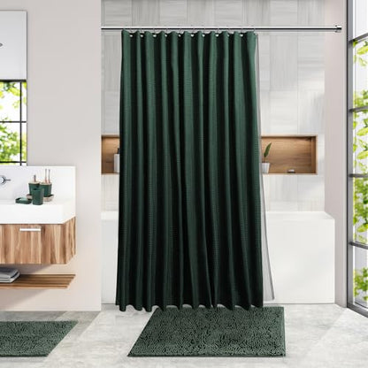 Clara Clark Bathroom Set, Bathroom Sets with Shower Curtain and Rugs | 22 Piece Hunter Green Bathroom Accessories Set with Toothbrush Holder, Soap Dispenser, Soap Dish, Toilet Brush, and Trash Can - color: Hunter Green, size: Complete Set + Bath Rugs