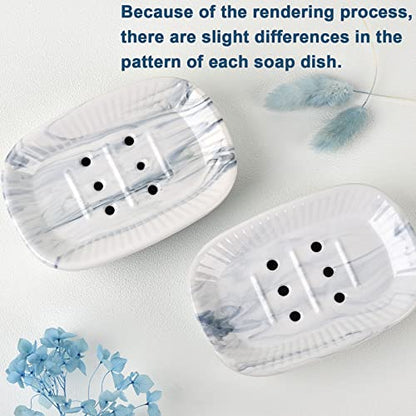 ANTIS'S HOME Marble Blue Double Layer Ceramic Self Draining Soap Dish Bathroom - color: Marble Blue