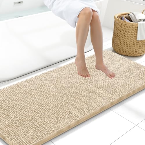 Arotive Bathroom Rugs 59x20, Extra Soft Absorbent Shaggy Chenille Bath Rugs, Machine Washable Rubber Backing Bath Mats for Bathroom Floor Tub and Shower, Home Decor Accessories,Beige - color: Beige, size: 59" X 20"