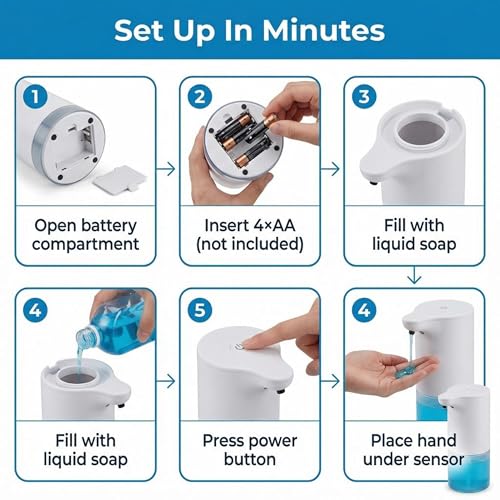 Zyler Touchless Dish Soap Dispenser 17oz/500ml – Automatic Soap Dispenser Touchless with 5 Adjustable Soap Levels, Refillable Liquid Dispenser for Kitchen Sink & Bathroom