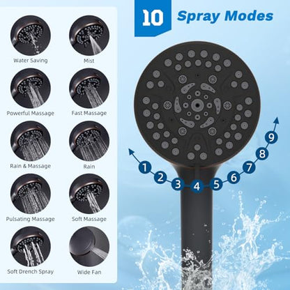 Hibbent High Pressue All Metal 8" Rainfall Shower Head, Handheld 10-Spray | cUPC Certified Oil-Rubbed Bronze Dual Showerhead Combo, 4-way Diverter with Pause Mode, Extension Arm, 71'' Hose & Holder - color: Oil Rubbed Bronze, style: Square 8"