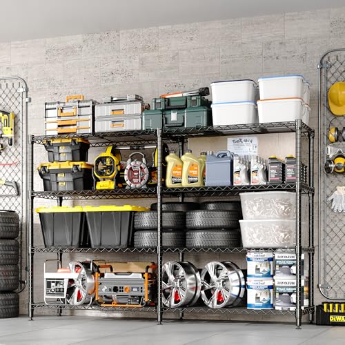 Garvee Metal Storage Shelves 4-Tier, Wire Shelving Rack 59"Wx13.8"Dx59.5"H, | Heavy Duty Load 1060LBS, Adjustable/L-shaped, Wire Rack, for Garage Kitchen Pantry Room Storage, Tool-Free Assembly, Black - size: 59" W x 13.8" D x 59.5" H(4 Tiers)