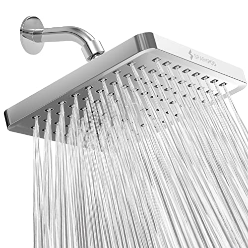 SparkPod Rain Shower Head, 8 Inch Square, Luxury Polished Chrome Finish | High Pressure Shower Heads, 90 Nozzles, Adjustable Showerhead, No Tools Needed, Universal Connection - color: Luxury Polished Chrome, style: 8 Inch Square