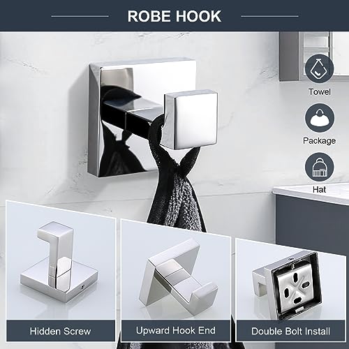 TQKAG 6-Piece Towel Bar Set, 23.6" Bathroom Hardware Set, Polished Chrome | SUS304 Stainless Steel, Chrome Bathroom Accessories Include Toilet Paper Holder, Towel Bar, Towel Ring, Coat Hook, Wall Mount - color: Polished Chrome, size: 6-Pieces Set-A