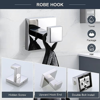 TQKAG 6-Piece Towel Bar Set, 23.6" Bathroom Hardware Set, Polished Chrome | SUS304 Stainless Steel, Chrome Bathroom Accessories Include Toilet Paper Holder, Towel Bar, Towel Ring, Coat Hook, Wall Mount - color: Polished Chrome, size: 6-Pieces Set-A