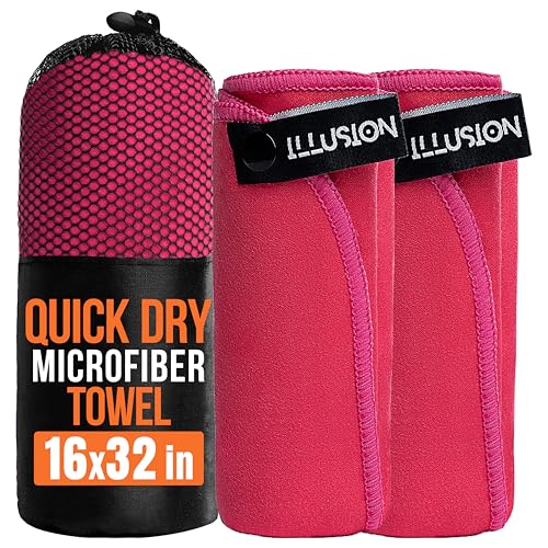 illusion Small Microfiber Gym Towels for Men and Women Active Sports (32" L x 16''W)-Lightweight Quick Dry Gym Towel for Sweat-Workout Towels Ideal for Yoga, Camping, Running, and Outdoor Activities - color: Blush Pink, size: 32x16 in - Pack of 2