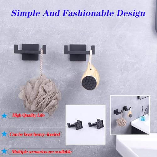GERZWY Matte Black Bathroom Double Towel Hook Stainless Steel Coat/Robe Clothes Hook for Bath Kitchen Modern Hotel Style Wall Mounted 2 Pack AG1417B-BK - color: Black