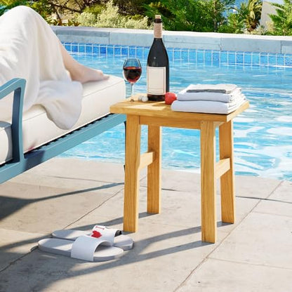 Giantex Solid Teak Shower Bench Stool for Bathroom, Fully Assembled Wooden Bath Seat with Water-Resistant Finish, 264 lbs Capacity, Spa Shaving Bench for Indoor Outdoor Use, 18''L x 12''W x 18''H