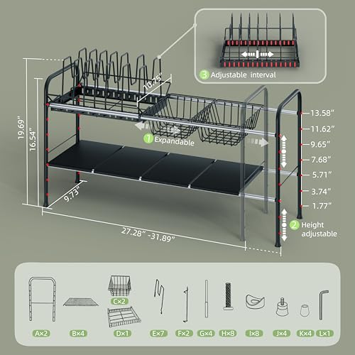 Expandable Under Sink Organizer，Pot and pan Organizer Under Cabinet | Pan Lid Organizer,Expandable Storage shelf with Pan Rack（7 Dividers）,2 Baskets and 4 Panels,Adjustable partition height - size: Multi-functional with pot holder