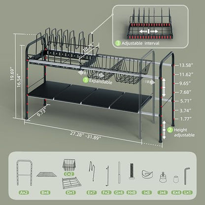 Expandable Under Sink Organizer，Pot and pan Organizer Under Cabinet | Pan Lid Organizer,Expandable Storage shelf with Pan Rack（7 Dividers）,2 Baskets and 4 Panels,Adjustable partition height - size: Multi-functional with pot holder