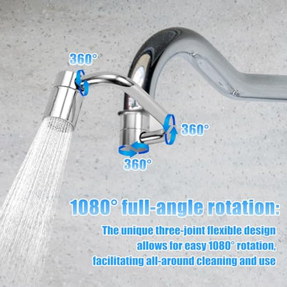 Rotatable Sink Faucet Aerator Extension, Universal Rotating U-Shaped Faucet Extender with Washers 2 Modes Adjustable Flexiflow 1080° Rotating Tap Spray Head Adapter for Kitchen & Bathroom Upgrade