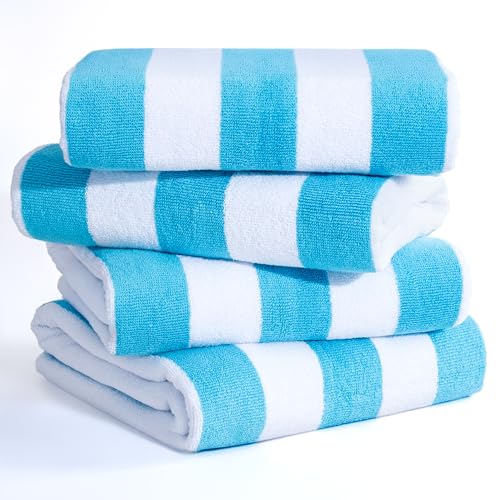 American Soft Linen Cabana Striped Beach Towels, 30x60 inch 4 Piece Oversize Pool Towels, Quick Drying Sand Free Swim Towels, Turquoise Blue - color: Turquoise Blue
