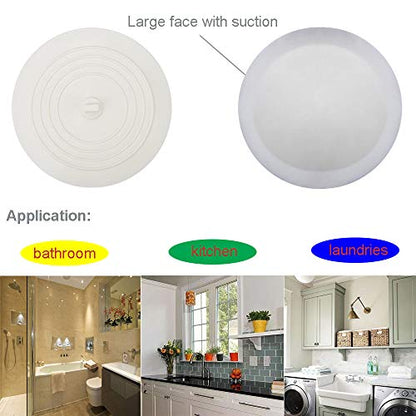 V-TOP Tub Stopper 2 Pack, 6 inches Large Silicone Drain Plug Hair Stopper Flat Suction Cover for Kitchen Bathroom and Laundry - color: 6" White