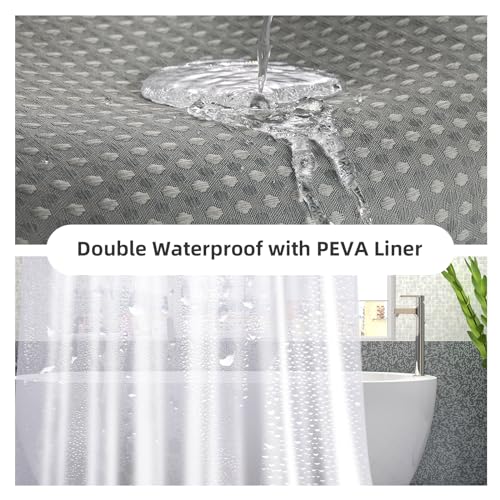 LaCyan Waterproof Waffle Shower Curtain, 258GSM Heavy Duty 3 Piece Set with Clear Liner and 12 Stainless Steel Hooks, Polyester Fabric Shower Curtains for Bathroom, Machine Washable, 72x72 Inch, Grey - color: Grey, size: 72"W x 72"L (Pack of 1)