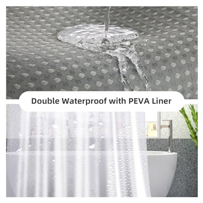 LaCyan Waterproof Waffle Shower Curtain, 258GSM Heavy Duty 3 Piece Set with Clear Liner and 12 Stainless Steel Hooks, Polyester Fabric Shower Curtains for Bathroom, Machine Washable, 72x72 Inch, Grey - color: Grey, size: 72"W x 72"L (Pack of 1)