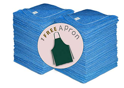 WASHCLOTH Soft Cotton Towels 11"x11" Blue - (50 Pack) with 1 Free Apron, 100% Cotton Rich Fingertip Towels, Cleaning Rags Wash Cloths for Bathroom
