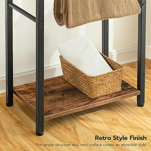 HOOBRO Free Standing Towel Rack for Bathroom, 2 Tier Blanket Rack, 16.5" L x 9.4" W x 31.5" H, Blanket Holder, Drying and Display Rack with Shelf, Rustic Brown and Black BF02LB01 - color: Rustic Brown + Black, size: 16.5"L x 9.4"W x 31.5"H