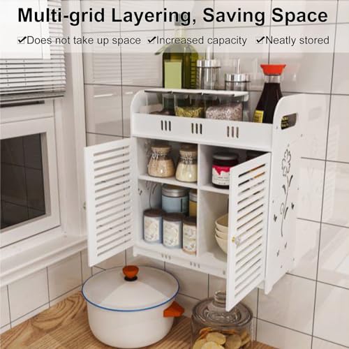 Self-Adhesive Wall Cabinet for Bathroom Kitchen, Over The Toilet Storage Shelves Organizer, Bathroom Floating Shelves, 3-Tier Wall Mount Storage Rack, Medicine Cabinet White one Size
