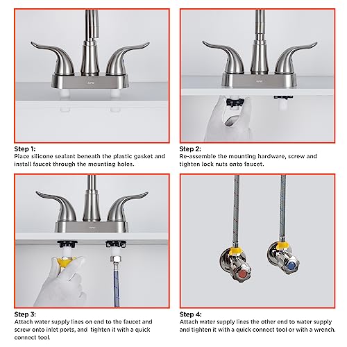Bathroom Sink Faucet 2 or 3 Hole Brushed Nickel Centerset 4 Inch | Bathroom Sink Faucet 2 Handle Over ABS Non-Metallic Lavatory Bathroom Faucet with Pop up Drain Water Supply Hoses