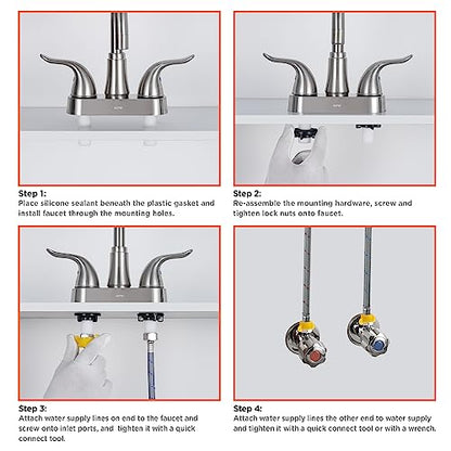 Bathroom Sink Faucet 2 or 3 Hole Brushed Nickel Centerset 4 Inch | Bathroom Sink Faucet 2 Handle Over ABS Non-Metallic Lavatory Bathroom Faucet with Pop up Drain Water Supply Hoses