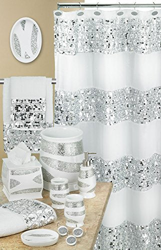 Popular Bath 12 piece Sinatra Shower Hooks Luxury Resin Hooks Unique Design Bling White Mosaic Glass Shower Hooks - size: 7"W x 3"L (Pack of 12)