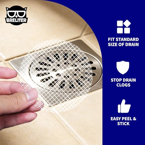 Disposable Shower Drain Hair Catcher, 30pcs Strong Adhesive Drain Cover Strainer for Shower, Bathtub and Vanity Sink, Waterproof Mesh Filter Stickers to Prevent Clogs, Tear-Resistant