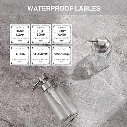 Glass Soap Dispenser 16oz Hand Soap Dispenser Brushed Nickel | Large Capacity, Liquid Soap Pump(No foaming), with Rust Proof Pump Waterproof Labels, Hand Soap for Bathroom, Kitchen, 2 Sets - color: Brushed Nickel