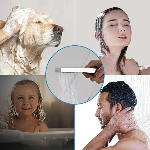 Bathroom Square Chrome Solid Brass Hand Held Shower Head With Wall Connector and Hose System Wall Mount Handheld Showerheads Set - color: Chrome
