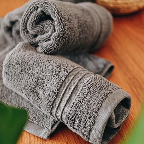Milara Turkish Super-Plush Wash Cloths Set 4-Piece | Premium 100% Cotton Washcloths Absorbent, Durable with Hanging Loops | Anthracite (Dark Gray) Bath Washcloths, (13 x 13 Inch) - color: Anthracite (Dark Gray), size: Wash Cloth (4 Pcs) - 13" x 13"