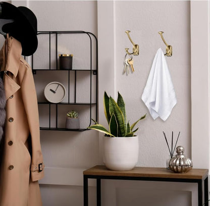 Champagne Bronze Hooks Large Wall Mounted Decorative Solid Heavy-Duty Double-Sided Coat Hooks Triple Coat Hook Towels Coats Robes Towels Bag Bathroom Three Prong Coat Hook (2 Pack) - color: Champagne Bronze