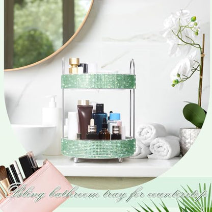 360 Rotating Rhinestone Perfume Organizer,2 Tiers,Resin Diamond,Green - color: Green, size: 2 Tiers, style: Resin Diamond