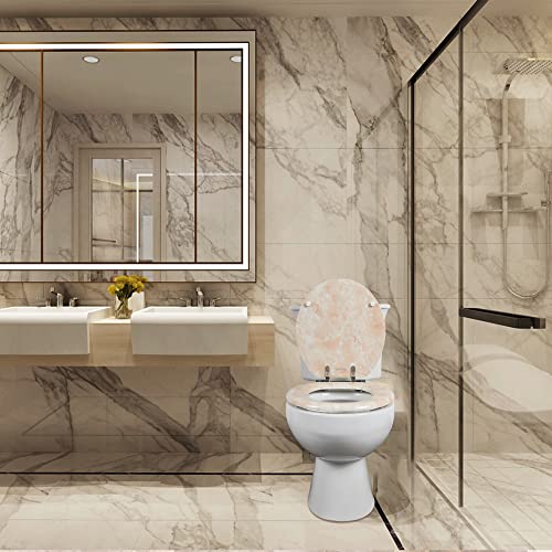 Angel Shield Marble Toilet Seat Durable Molded Wood with Quiet Close, Easy Clean, Quick-Release Hinges (Round, Beige Marble) - color: Beige-Round, size: Round-16.5“