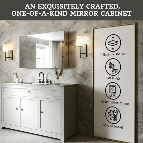 40 x 24 in Medicine Cabinet with Mirror and Side Panels, Silver | Surface or Recessed Medicine Cabinet Mirror with Storage, Adjustable Shelves, Aluminum Alloy Frame, Assembly Required - size: 40''x24''