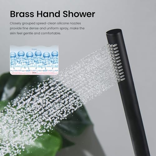 Circular Matte Black Thermostatic Shower System – Rainfall & Handheld Shower Head Set | 2-Function Shower Faucet Set with Rough-In Valve | Solid Brass Build & Temperature Control (KSF410MB) - color: Matte Black