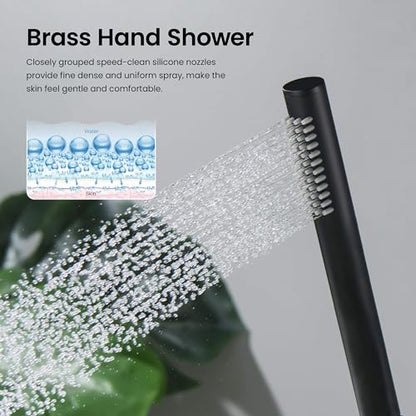 Circular Matte Black Thermostatic Shower System – Rainfall & Handheld Shower Head Set | 2-Function Shower Faucet Set with Rough-In Valve | Solid Brass Build & Temperature Control (KSF410MB) - color: Matte Black