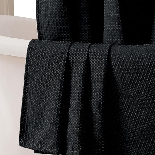 Black Shower Curtain, Stall Small Waffle Weave Heavy Fabric Shower Curtains for Narrow Size Bathroom, Waterproof Soft Hotel Spa Luxury Bath Curtain Set, Machine Washable, Black, 36x72 Inch - color: Black, size: 36"W x 72"L (Pack of 1)
