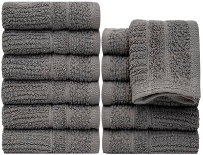 PH Pleasant Home Ribbed Wash Cloths Set - 12 Pack (12” x 12”) – 509 GSM - 100% Ring Spun Cotton Wash Cloth - Super Soft and Highly Absorbent Face Towels (Dark Grey) - color: Dark Grey, style: Ribbed