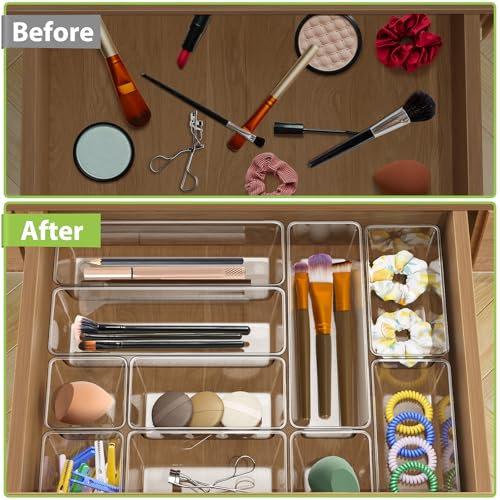 12 Pack Clear Drawer Organizer Set, 3 Sizes Bathroom Vanity Organizer Trays | Vanity and Makeup Organizer | Bathroom Organizer Trays | Storage Bins For Makeup | Cosmetics | Jewelry | Gadgets - size: 12pcs-3size