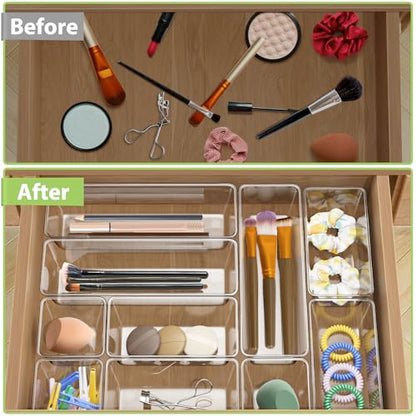 12 Pack Clear Drawer Organizer Set, 3 Sizes Bathroom Vanity Organizer Trays | Vanity and Makeup Organizer | Bathroom Organizer Trays | Storage Bins For Makeup | Cosmetics | Jewelry | Gadgets - size: 12pcs-3size