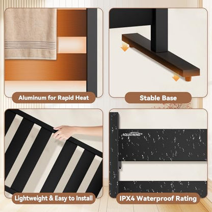 WiFi Towel Warmers for Bathroom, 6 Flat Bars Heated Towel Rack, Black | Smart App Control, Freestanding & Wall Mounted, Child Safety Lock, 1-24H Timer & Multi-Level Temp, Large Heating Surface
