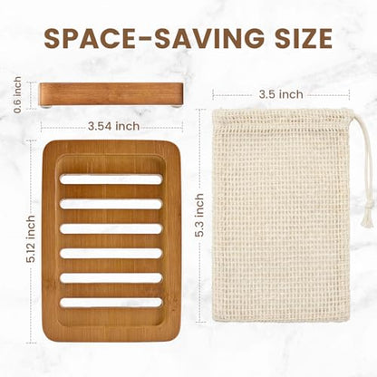 2PCS Self Draining Soap Holders, Rustic Slotted Bamboo Dish Tray, Easy Cleaning Wooden Soap Dish for Shower, Bathroom, Kitchen Sponges, Bath Tub, Packed in A Case (Acacia Style) - color: Brown