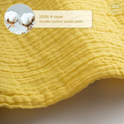 Muslin Baby Washcloths for Newborns, Pack of 8, 11"x11", Super Soft Cotton, Absorbent and Gentle, Baby Cotton Wipes, Baby wash Cloths - color: Yellow and Sun