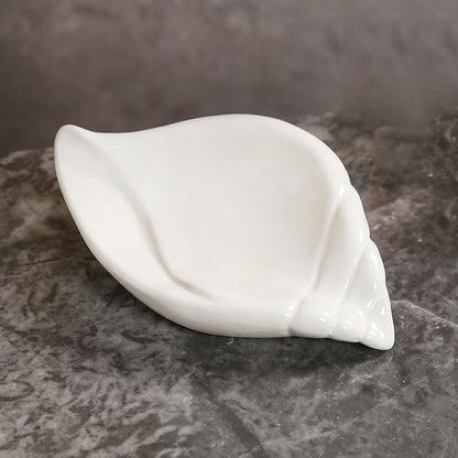 Sea-Shell Soap Holder, Ceramic Soap Tray with Self Draining, Soap Tray for Sink Washroom Bathroom Shower, Small Cute and Elegant Holder with Glaze, Easy Cleaning (White) - color: White