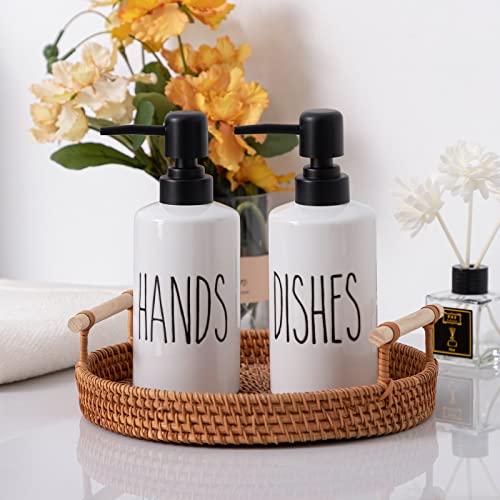FE Dish Soap Dispenser for Kitchen, 10oz Ceramic Soap Dispenserr for Bathroom with Plastic Pump(Dishes) - color: White-dishes