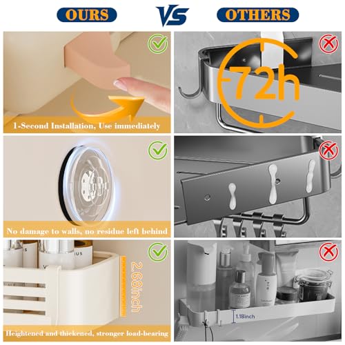 Shower Caddy Suction Cup, No-Drilling Hanging Shower Shelves with Hooks, Waterproof & Rustproof Removable Shower Organizer for Bathroom Storage - color: Suction Up Beige Rectangular -1pack