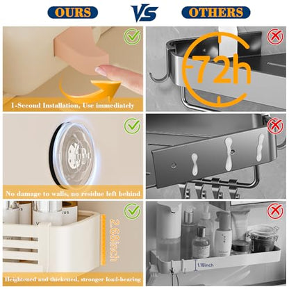 Shower Caddy Suction Cup, No-Drilling Hanging Shower Shelves with Hooks, Waterproof & Rustproof Removable Shower Organizer for Bathroom Storage - color: Suction Up Beige Rectangular -1pack