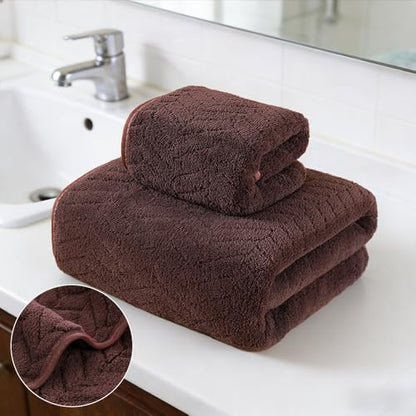 Cozy Wheat Spike Stripes Bath Towel Set Coral Fleece from Bamboo Bathroom Towels-Soft&Absorbent Wheat Spike Stripes Pattern-Brown