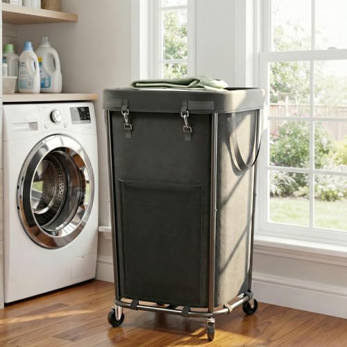 Laundry Basket with Wheels Rolling Laundry Basket, Removable Laundry Bag Design for Daily Use in Bathrooms and Laundry Rooms (Black, 160L) - color: New Black