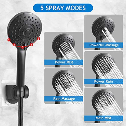 Shower Head Combo, 8 Inch High Pressure Rain with 11 Inch Adjustable Extension Arm and 5 Settings Handheld, Powerful Spray Against Low Water Pressure- Matte Black - color: Matte Black, size: 8" Showerhead Set